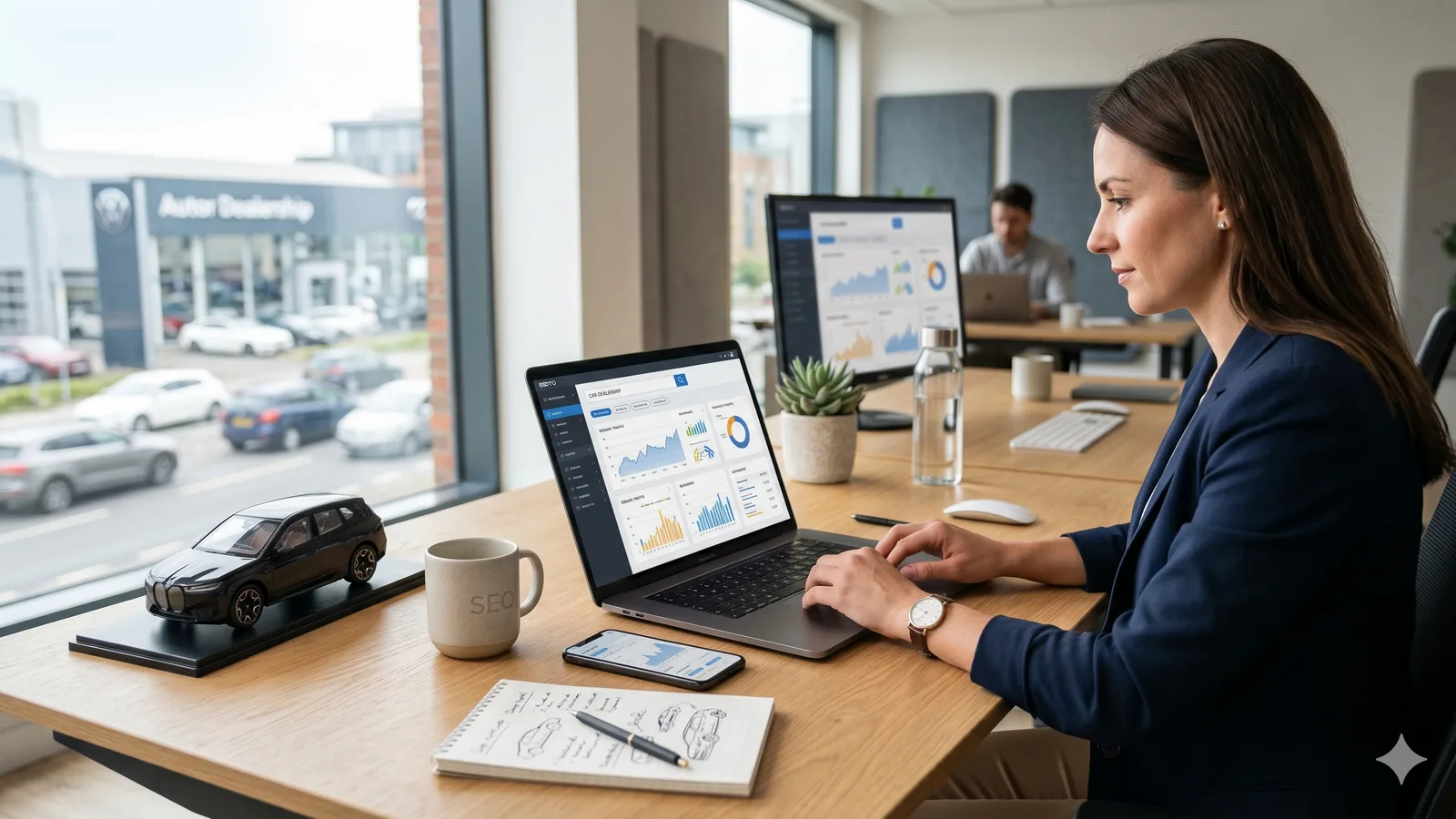 Automotive SEO workflow connecting local search, vehicle inventory, reviews, and dealership leads