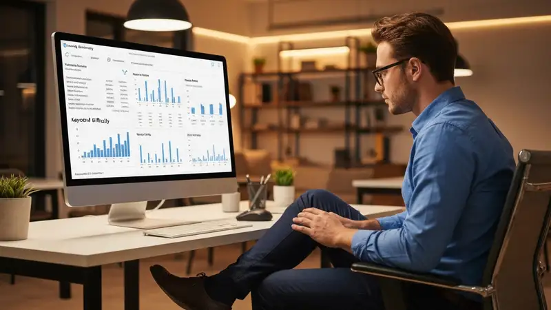 Keyword research tool showing search volume and difficulty data