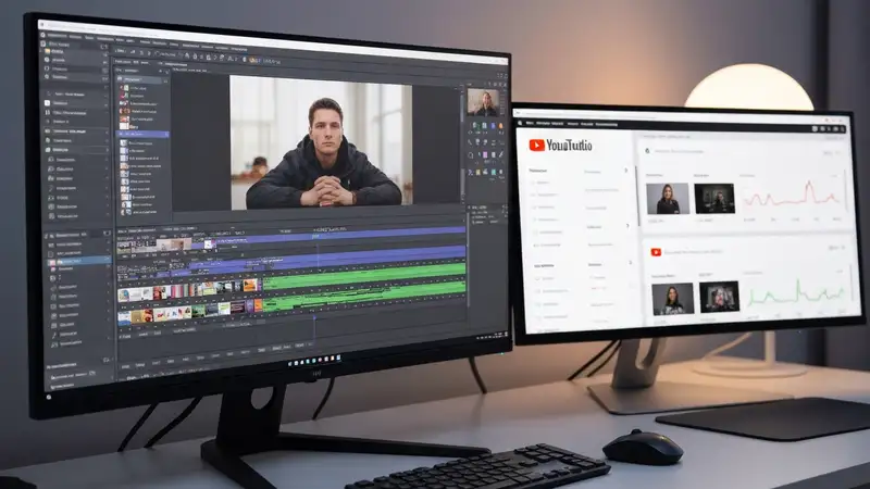Video editing workspace with YouTube analytics